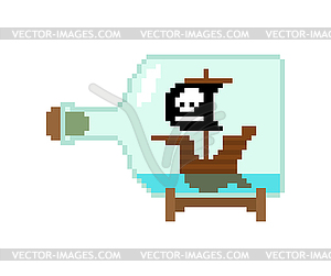 Pirate ship in bottle pixel art. 8bit - vector image