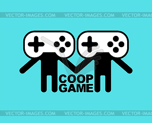 Coop game logo. Cooperative game sign. Video game - vector clip art