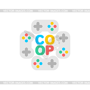Знак кооперативной игры. Логотип игры Coop. Видео игра - векторный клипарт EPS