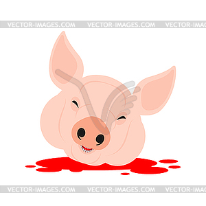 Pig head severed and blood. Decapitated pig in - color vector clipart