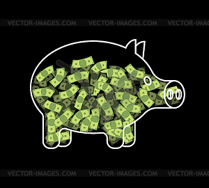 Pig piggy bank transparent. Big pig with money - vector clipart