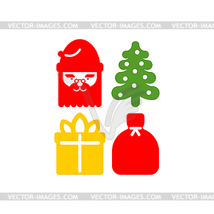 Santa icon set. Santa claus symbol new year and - vector clip art