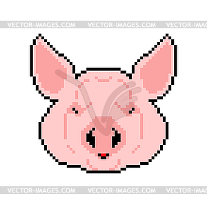 Pig head pixel art. pixelated piggy. 8bit - color vector clipart