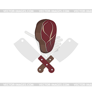 Butcher logo. Meat and knife. Meatman sign. Ham - vector clipart