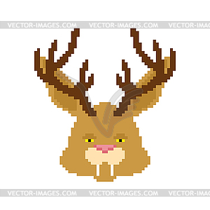 Jackalope pixel art. pixelated Hare with antlers - vector image