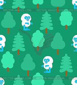 Cute yeti in forest pattern seamless. small - vector image