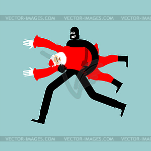 Thief stolen Santa Claus. Burglar Stole grandfather - vector clip art