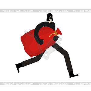 Thief stolen Santa bag. Burglar Stole Red Red. - vector clipart