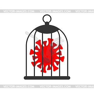 Coronavirus in cage. Red virus behind bars. Covid-1 - vector image