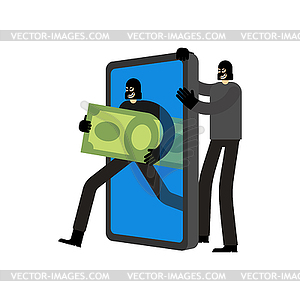 Thief steals money of phone. Phone scammers - vector clip art