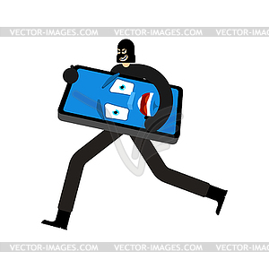 Thief stolen phone. Criminal stole gadget - vector clipart