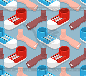 Feet and Sneakers pattern seamless. Toes and shoes - vector image