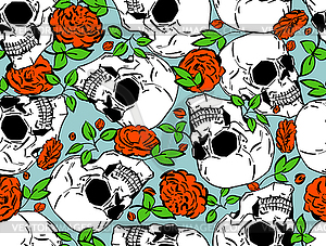 Skull and flower pattern seamless. Hand drawing - vector image