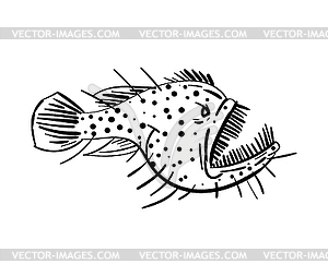 Ручной рисунок глубоководной рыбы рыболова - изображение в формате EPS