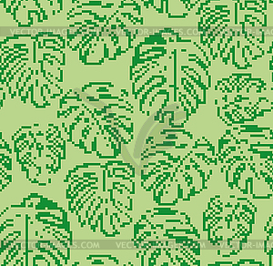 Monstera pattern pixel art. pixelated Palm leaves - color vector clipart