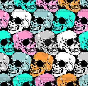 Colored Skull pattern seamless. Hand drawing - vector image