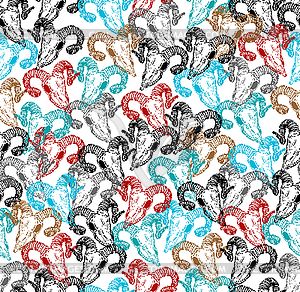 Goat skull pixel art pattern seamless. pixelated - vector clip art