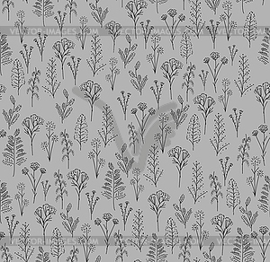 Wildflowers hand drawing pattern seamless. Wild - white & black vector clipart