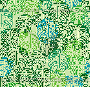 Monstera pattern pixel art. pixelated Palm leaves - vector clip art