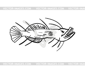 Ручной рисунок глубоководной рыбы рыболова - клипарт в формате EPS