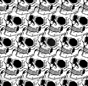 Skull pattern seamless. Hand drawing Skeleton head - vector clipart