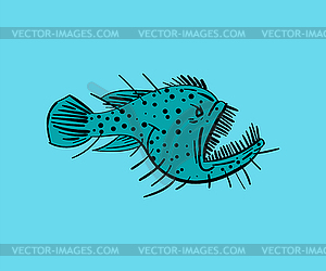 Ручной рисунок глубоководной рыбы рыболова - иллюстрация в векторе