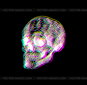 Skull glitch . Hand drawing skeleton head. illust - vector clipart