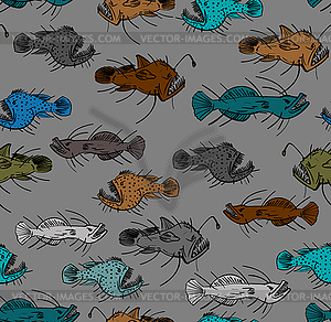 Angler Deep sea fish pattern seamless. Deep-sea fis - vector image