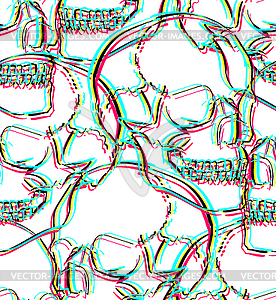 Skull glitch pattern seamless. Hand drawing skeleto - vector clipart