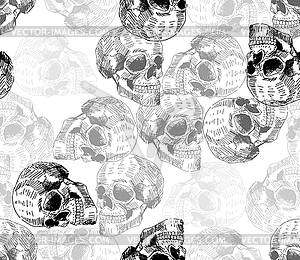 Skull Hand drawing pattern seamless. Skeleton head - vector clipart