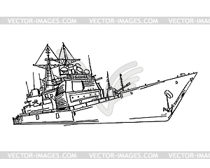 Military ship hand drawing. Aircraft carrier sketch - vector image