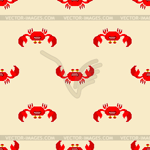 Crab pixel art pattern seamless. 8 bit sea cancer - stock vector clipart