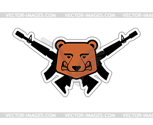 Bear head and machine guns. Hunter sign. Beast - vector image