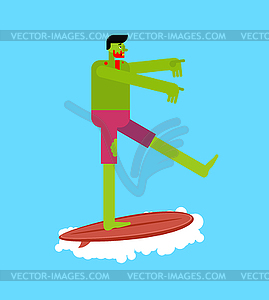 Zombie surfer. Dead man on surfboard - vector EPS clipart