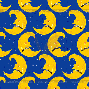 Crescent face pattern seamless. Moon With Face - vector image