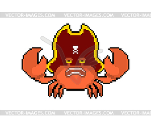 Crab Pirate pixel art. sea cancer filibuster 8 - vector image