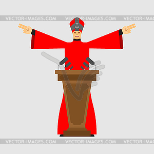 Evil preacher. Black Mass satan pastor. Angry - vector clipart