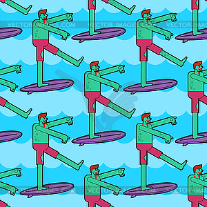 Zombie surfer pattern seamless. Dead man on - vector clipart