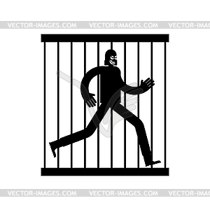 Criminal in jail icon. Bandit in prison sign - royalty-free vector image