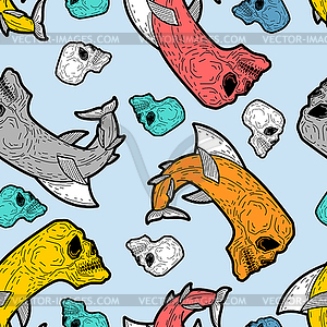 Fish skeleton pattern seamless. Terrible variety - vector clipart