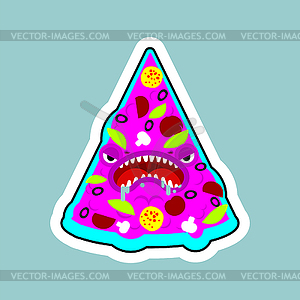 Pizza monster. Terrible fast food. Angry food. - vector clipart