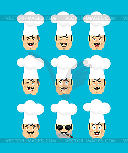 Шеф-повар установил аватар эмодзи. грустное и сердитое лицо. виновный - векторная графика