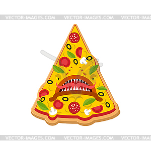 Pizza monster. Terrible fast food. Angry food. - vector clipart