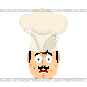 Chef scared OMG emoji. Cook Oh my God emotions - vector image