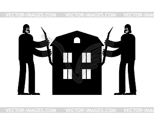 Robbers rob house sign. Thieves plunder house - royalty-free vector clipart