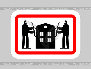 Sign of attention here is stealing houses. Caution - vector clip art
