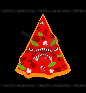 Pizza monster. Terrible fast food. Angry food. - vector image