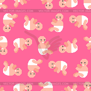 Little baby pixel art pattern seamless. 8 bit littl - vector image