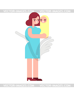 Happy woman and newborn baby. mother is holding - vector image