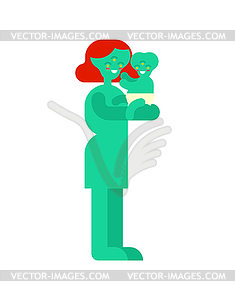 Alien mother and little baby . extraterrestrial - vector clip art